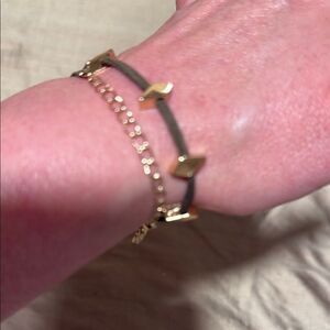 Loft Gold and chocolate leather wrap Bracelet or choker & preppy snap jaw clutch
